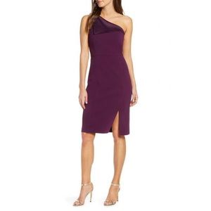 Vince Camuto One Shoulder Crepe Sheath Dress Plum Size 16